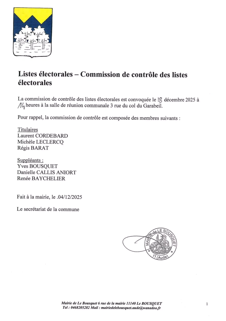 Convocation commission de contrôle des listes électorales