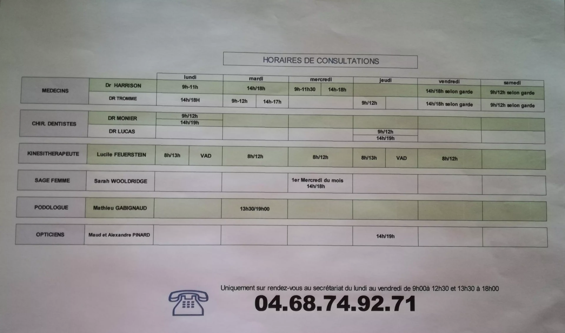 Horaires de consultations de la Maison Pluri Professionnelle de Santé d'Axat